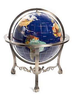 * A Hardstone Inlaid Globe Height 18 inches.