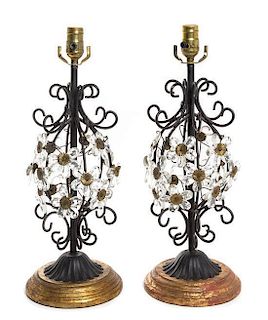 * A Pair of Wrought Metal Table Lamps Height 21 1/8 inches.