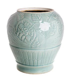 * A Celadon Glazed Vase Height 11 1/4 inches.