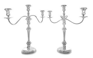 * A Pair of American Silver Three-Light Candelabra, Preisner Silver Co., Wallingford, CT, each of baluster form with scrolled