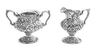 * An American Silver Creamer and Sugar, The Stieff Company, Baltimore, MD, Rose pattern.