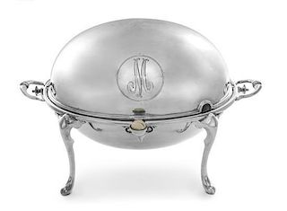 * An English Silver-Plate Bacon Warmer, F.B. Thomas & Co., London, First Half 20th Century, of ovoid form, raised on splayed 