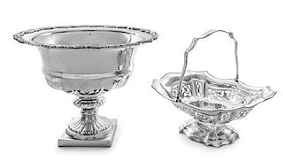 * Two Silver-Plate Table Articles, , comprising a handled basket of shaped oval form with reticulated foliate scroll decorati