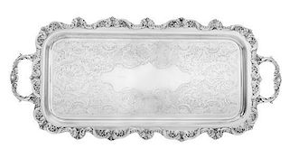* A Group of Three Silver-Plate Serving Trays, Various Markers, each of shaped handled form, comprising an example in the Asc