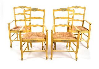 * A Set of Four Provincial Style Painted Dining Chairs Height 38 3/8 inches.