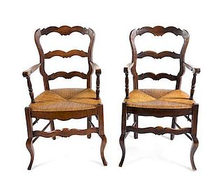 * A Pair of Provincial Style Ladderback Side Chairs Height 37 inches.