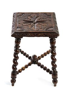 * A Baroque Style Oak Stool Height 18 inches.