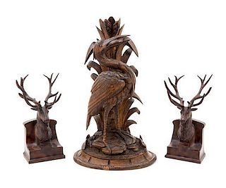 * Three Black Forest Style Articles Height of wood figure 16 inches.