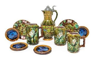 * A Group of Majolica Table Articles Height of tallest 14 1/8 inches.