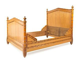 * A Victorian Pine Faux Bamboo Bed Frame Height of headboard 58 x width 57 inches.