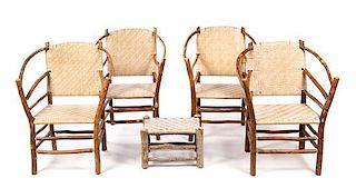 * A Set of Four Rustic Style Chairs Height 36 1/4 inches.