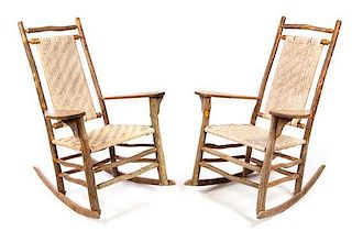 * A Pair of Rustic Style Rocking Chairs Height 45 inches.