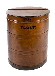 * A Painted Metal Flour Barrel Height 30 inches.