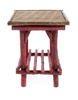 * Two Painted Rustic Style Side Tables Height of tallest 28 1/2 x width 17 1/4 x depth 16 3/4 inches.