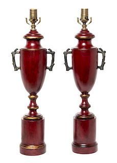 * A Pair of Painted Table Lamps Height 25 1/2 inches.