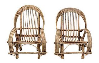 * A Set of Four Rustic Style Garden Chairs Height 43 1/4 inches.