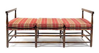 * An American Hall Bench Height 31 x width 70 1/2 x depth 23 inches.