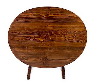 * An American Oak Tilt-Top Breakfast Table Height 26 1/2 x width 50 1/4 x depth 40 1/4 inches.