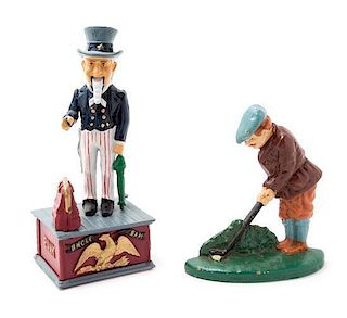 * Two Painted Cast Iron Figures Height of first 10 7/8 inches.