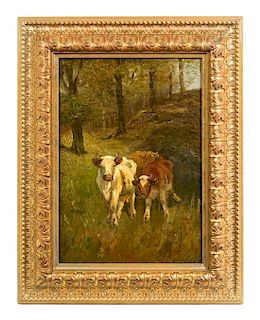 * Attributed to George Inness, Jr., (American, 1854-1926), Cows in a Forest Landscape
