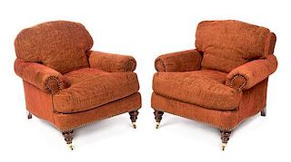 * A Pair of Boucle Upholstered Club Chairs Height 35 inches.