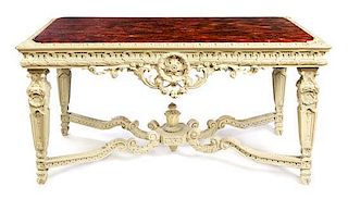 * A Louis XIV Style Painted Console Table Height 31 x width 63 x depth 32 1/4 inches.