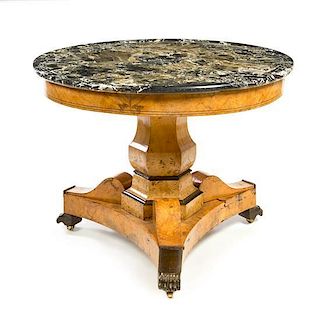 * A Louis Philippe Burlwood Gueridon Height 29 1/4 x diameter of top 36 inches.