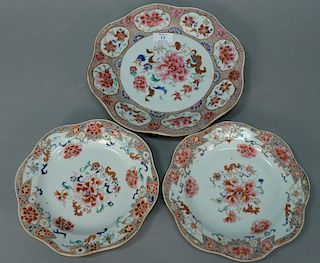 Set of three Chinese export plates, each with shaped borders, largest with label on bottom: Matthew & Elizabeth Sharp Antique