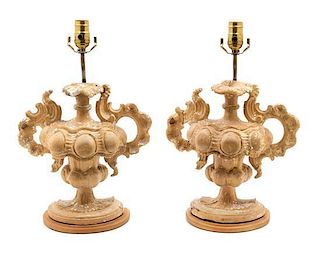 * A Pair of Limed Wood Baroque Style Finials Height 18 inches.