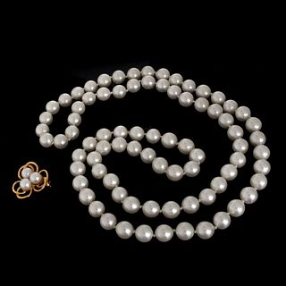 Single Strand Pearl NMecklace and 14K Pin