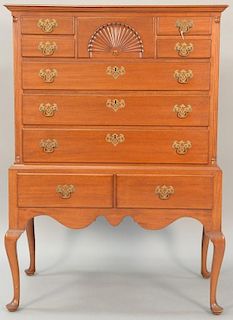 Margolis mahogany flat top highboy in two parts, all set on cabriole legs ending in pad feet, signed Margolis.  ht. 54 1/2in.