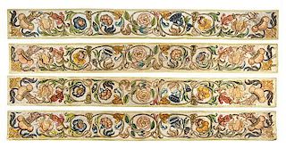 * Four Italian Embroidered Panels Each 68 x 11 3/8 inches.