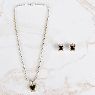 Onyx, 18K and Silver Necklace & Earrings