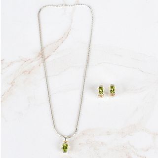 Peridot, 18K and Silver Necklace & Earrings