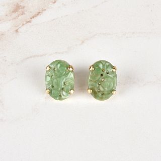 Chinese Jade and 14K Earrings