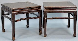 Pair of Chinese stands with squared tops on square legs, probably 18th century. 
height 20 1/2 inches, top: 20 1/4" x 20 1/2"