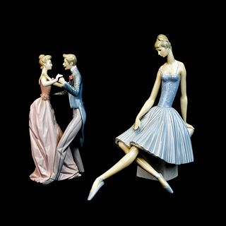 2 Lladro Figurines Seated Dancer, I Love You Truly