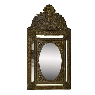Antique French Repousse Brass Mirror