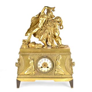 Antique Empire Style Gilded Bronze Mantle Clock