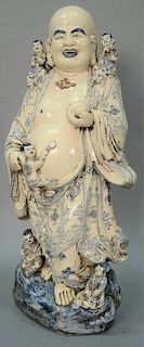 Large Chinese blue and white porcelain standing buddha with five boys. 
height 28 inches