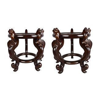 Pr Chinese Carved Rosewood Bases