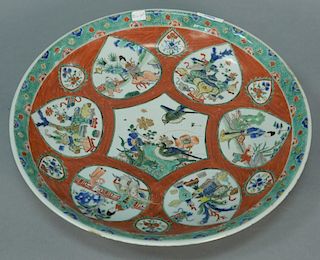 Chinese deep charger depicting seven panels, 19th century. 
(minor ridge chips) 
height 14 1/2 inches