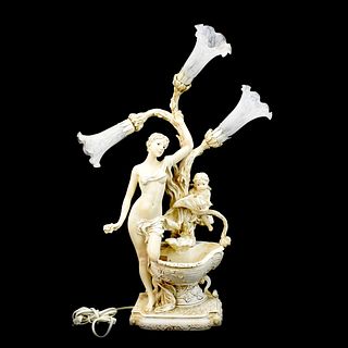 Italian Porcelain Fountain Nymph Tulip Lamp
