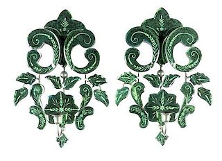 * A Pair of Venetian Glass Sconces Height 17 1/2 inches.
