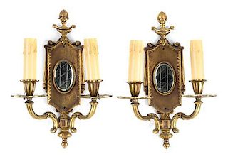 * A Pair of Gilt Metal Sconces Height 14 inches.