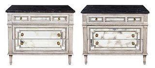* A Pair of Neoclassical Style Painted and Mirror Veneered Commodes Height 31 x width 38 x depth 22 inches.
