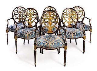* A Set of Eight Italian Painted Dining Chairs Height 41 1/2 inches.