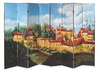 * A Painted Eight-Panel Floor Screen Height 83 3/4 x width of each panel 15 1/2 inches.