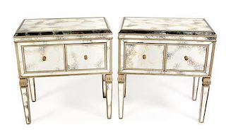 * A Pair of Italian Style Mirrored Bedside Cabinets Height 33 x width 29 3/4 x depth 17 3/4 inches.