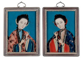 PAIR OF CHINESE REVERSE PAINTED PORTRAITS